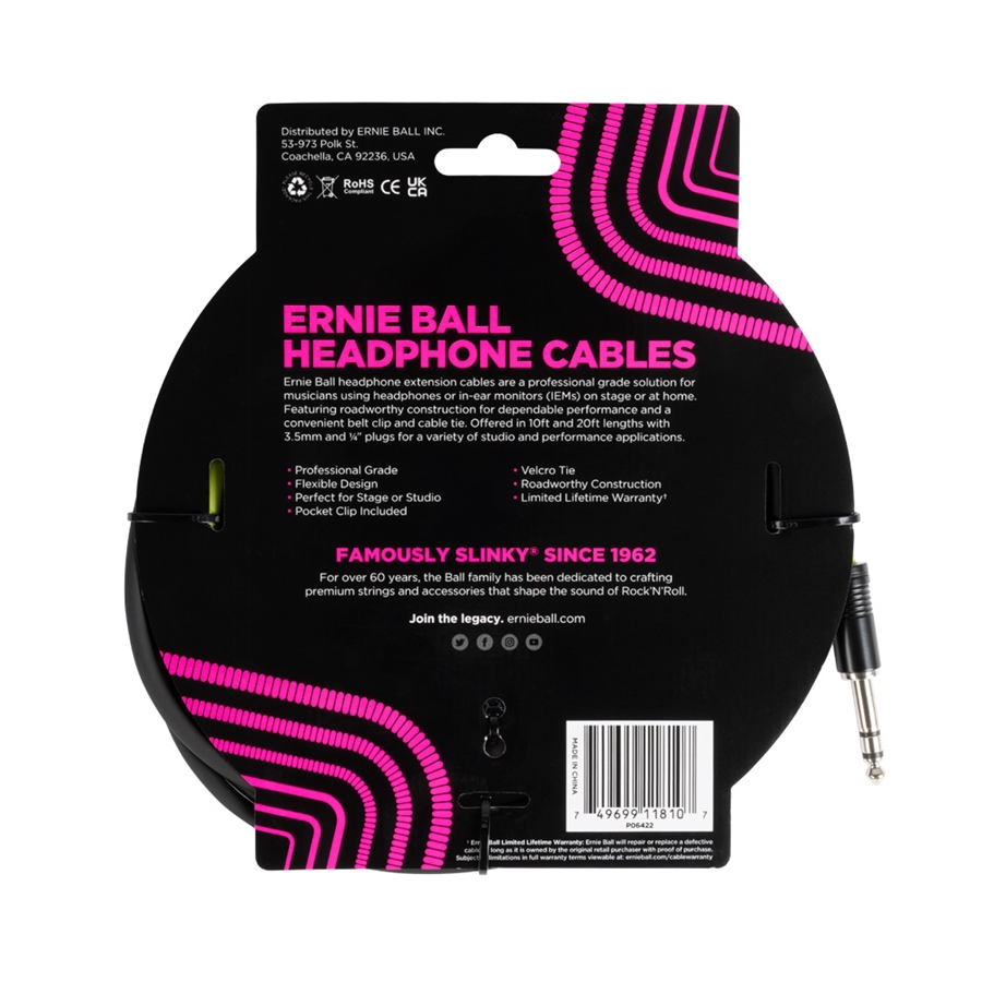Ernie Ball 6422 Prolunga cuffie trs jack grande 3m