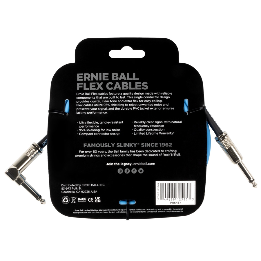 Ernie Ball 6464 Flex Cable Straight Angle Blue 3m