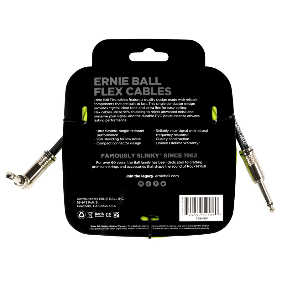 Ernie Ball 6465 Flex Cable Straight Angle Green 3m