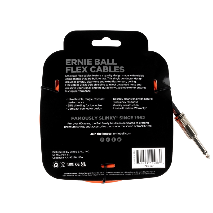 Ernie Ball 6467 Flex Cable Straight Angle Orange 6m
