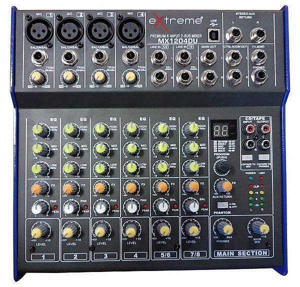EXTREME MX1204DU MIXER 8 CANALI COMPATTO PER LIVE PHANTOM POWER +48V + EFFETTI DSP + USB