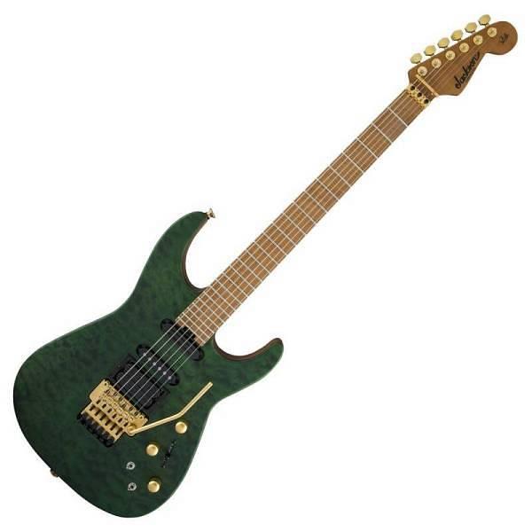 Jackson USA Signature Phil Collen PC1 Satin Stain Caramelized Flame MN Satin Transparent green