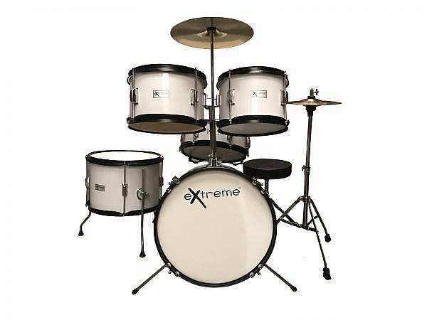 EXTREME D-900J5 WHITE BATTERIA ACUSTICA JUNIOR PER BAMBINI COMPLETA CON SGABELLO & BACCHETTE