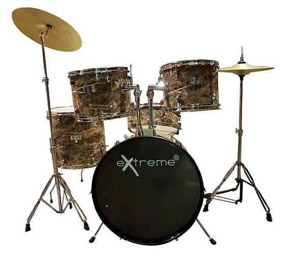 Extreme  D-1000 MARMO BATTERIA ACUSTICA 5 PEZZI + PIATTI + PELLI + ASTE + SGABELLO