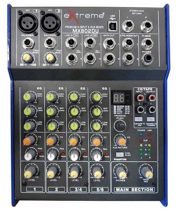 Extreme MX802DU MIXER 4 CANALI COMPATTO PER LIVE con Effetti e USB