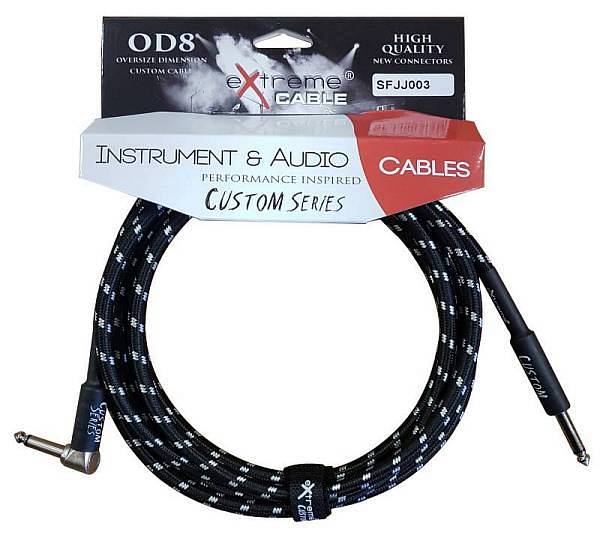 Extreme  SFJJ003/3M CAVO AUDIO JACK DRITTO-ANGOLO COTONATO NERO OD8 SERIE CUSTOM PER STRUMENTI LIVE & STUDIO 3 METRI