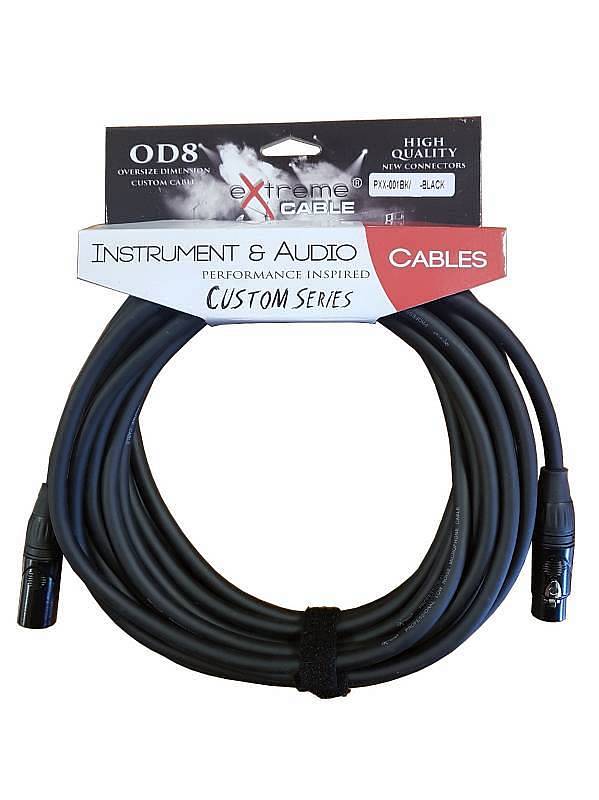 Extreme  PXX-001BK/5M-BLACK CAVO MICROFONICO BILANCIATO XLR-XLR OD8 SERIE CUSTOM PER LIVE & STUDIO 5 METRI ANELLI CONNETTORI NER