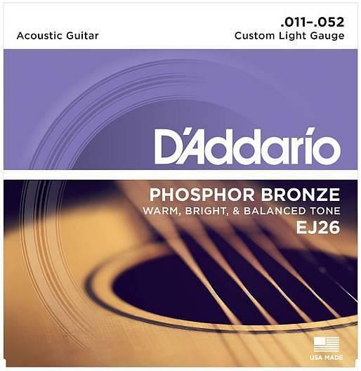 D'Addario EJ26 Phosphor Bronze - corde per chitarra acustica Custom Light, 11-52