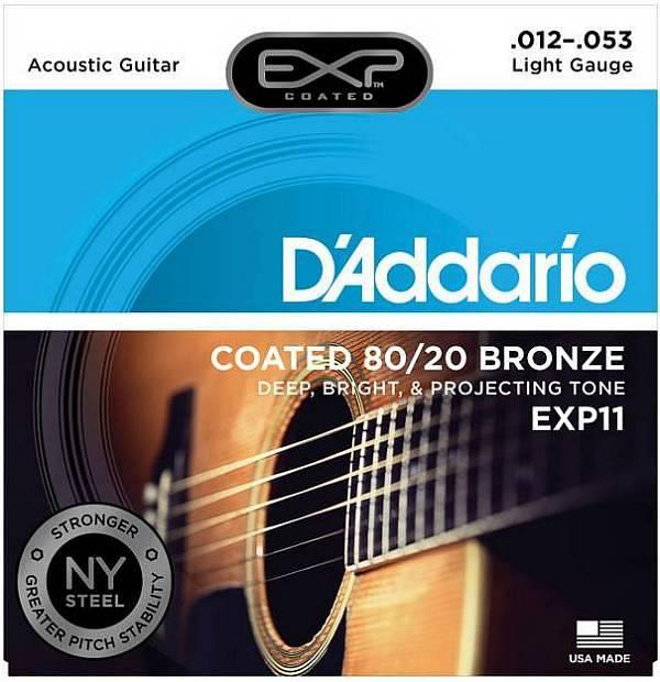 D'Addario EXP11 Coated 80/20 Bronze - corde per chitarra acustica Light, 12-53