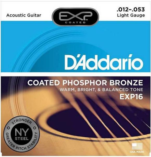 D'Addario EXP16 Coated Phosphor Bronze - corde per chitarra acustica Light, 12-53