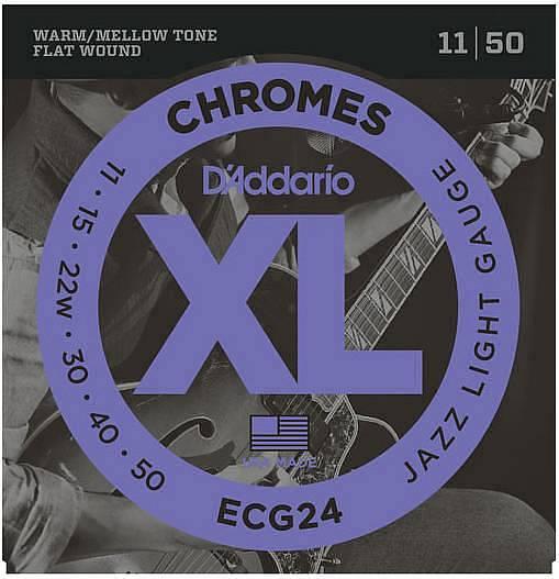 D'Addario ECG24 Chromes Flat Wound - corde per chitarra jazz, Jazz Light, 11-50
