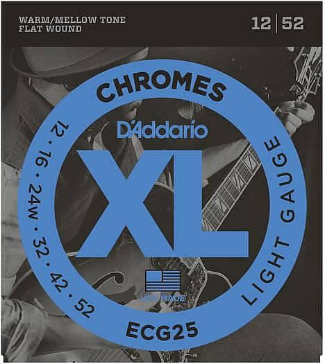 D'Addario ECG25 Chromes Flat Wound - corde per chitarra jazz Light, 12-52