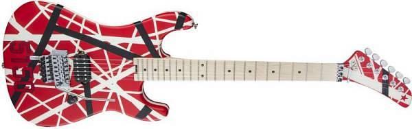 EVH Striped Series 5150 MN Red with Black and White Stripes - CHITARRA ELETTRICA ROSSA CON STRISCE BIANCHE E NERE