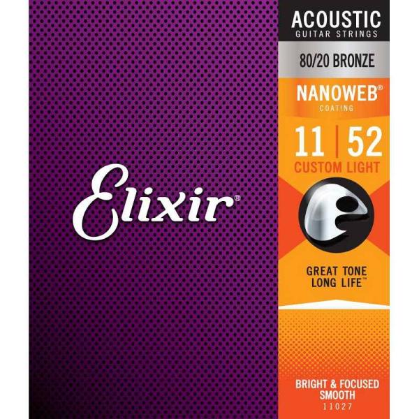Elixir muta per chitarra acustica Custom Light 11-52 - Nanoweb Coating - 11027