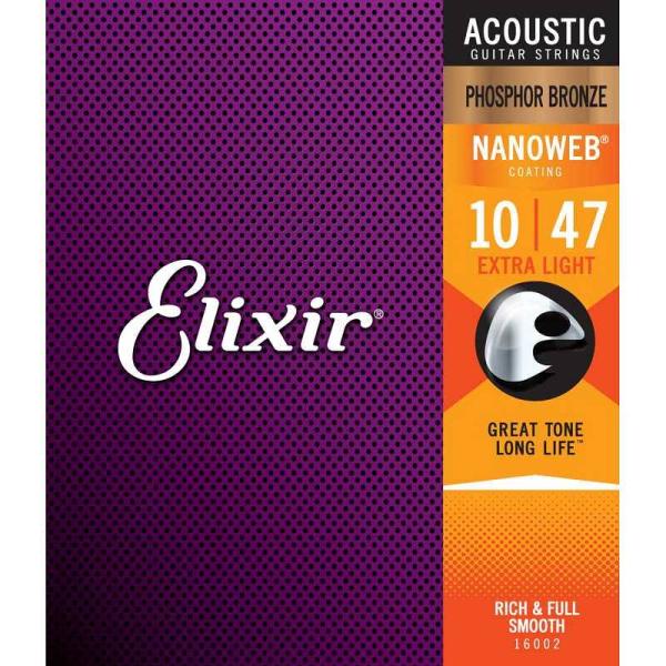 Elixir muta per chitarra acustica Extra Light 10-47 - Nanoweb Coating - Phosphor Bronze - 16002