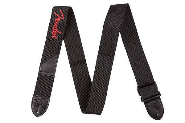 Fender Fender® Logo Strap, Black/Red Logo, 2"