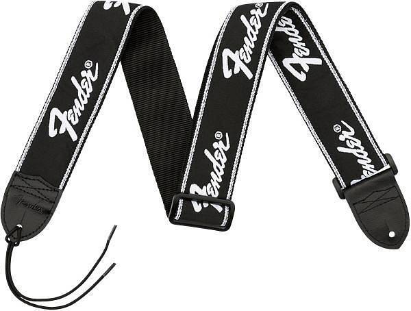 Fender Running Logo Strap, Black/White Logo, 2"