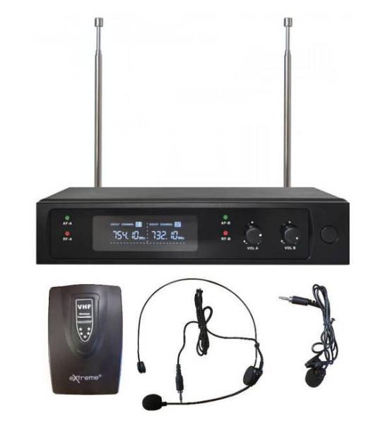 Extreme  WM1000-HL RADIOMICROFONO VHF AD ARCHETTO E LAVALIER + TRASMETTITORE BODYPACK + RICEVITORE TRUE DIVERSITY CON DISPLAY LC