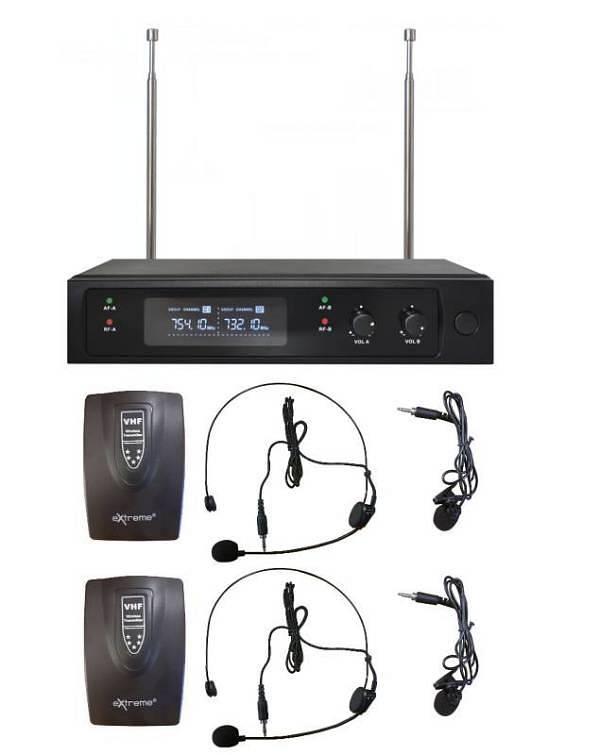 Extreme WM2000D-HL DOPPIO RADIOMICROFONO VHF AD ARCHETTO E LAVALIER + TRASMETTITORE BODYPACK + RICEVITORE TRUE DIVERSITY CON DI