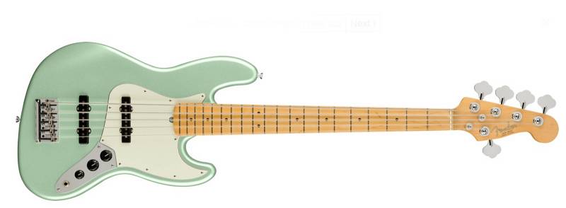 Fender American Professional II Jazz Bass® V, Maple Fingerboard, Mystic Surf Green