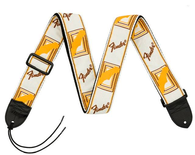 Fender Monogrammed Strap, White/Brown/Yellow, 2"