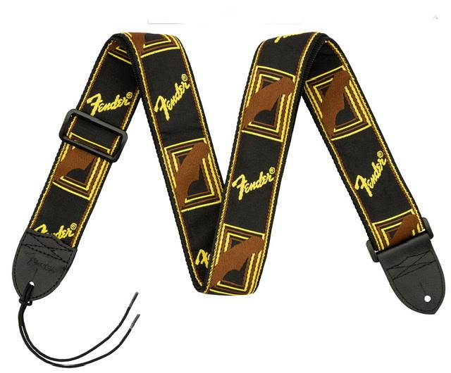 Fender Monogrammed Strap, Black/Yellow/Brown, 2"