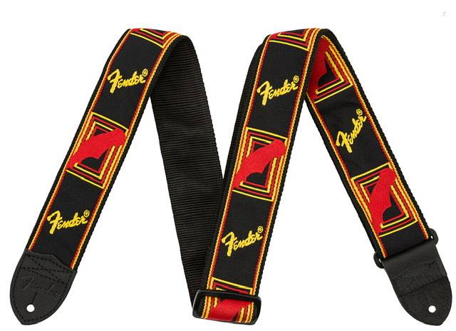 Fender Monogrammed Strap, Black/Yellow/Red, 2"