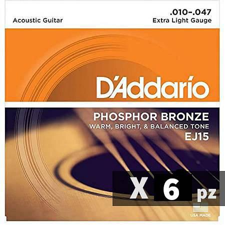 D'Addario EJ15 Phosphor Bronze - SET BUNDLE 6 MUTE di ccorde per chitarra acustica Extra Light, 10-47