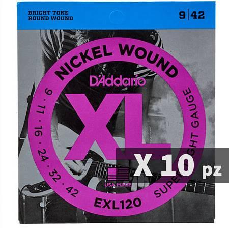 D'Addario EXL 120 Super Light 09-42 - Bundle con 10 Set Di Corde per chitarra Elettrica