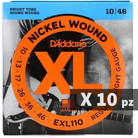 D'Addario EXL 110 Regular Light 10-46 - corde per chitarra elettrica - Bundle Con 10 Set Di Mute di corde