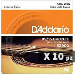 D'Addario EZ900 Extra Light 10-50 set di corde per chitarra acustica - Bundle con 10 Set di Mute di Corde