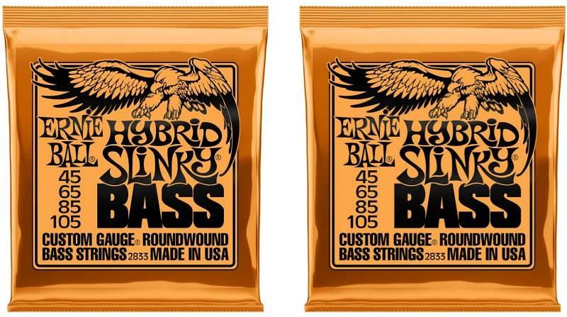 Ernie Ball 2833 Nickel Wound Hybrid Slinky 45-105 - Bundle, Kit Con 2 Mute di Corde