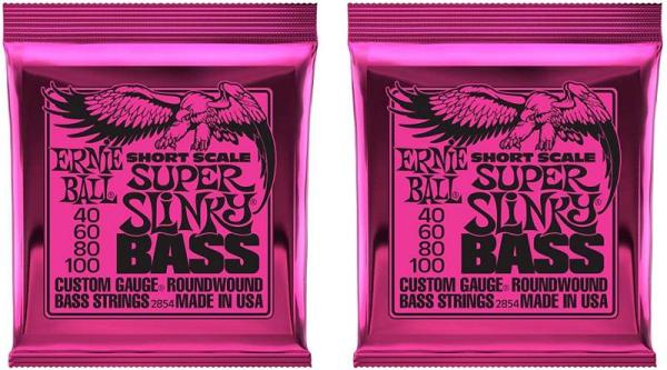 Ernie Ball 2854 Nickel Woudn Scala Corta Spuer Slinky 40-100 - Bundle Kit con 2 Mute di corde