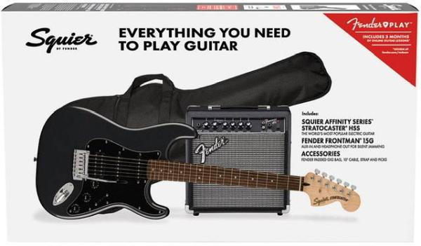 Squier by Fender Affinity Series Stratocaster HSS Pack LRL Charcoal Frost Metallic (Frontman 15G - 230V EU) NEW 2021!