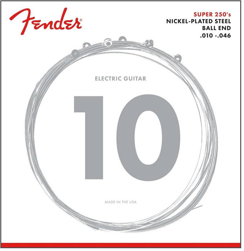 Fender Super 250 Guitar Strings, Nickel Plated Steel, Ball End, 250R Gauges .010-.046, (6)