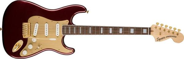 Squier by Fender 40th Anniversary Stratocaster Gold Edition LRL Gold Anodized Pickguard Ruby Red Metallic