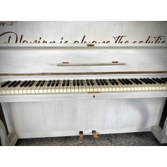 Pianoforte Acustico Verticale Tedesco Legnica Bianco Pastello con Grafica Scritta Artistica - Ricondizionato