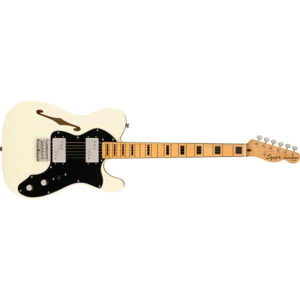 Squier FSR Classic Vibe '70s Telecaster Thinline, Maple Fingerboard with Blocks and Binding, Black Pickguard, Olympic White