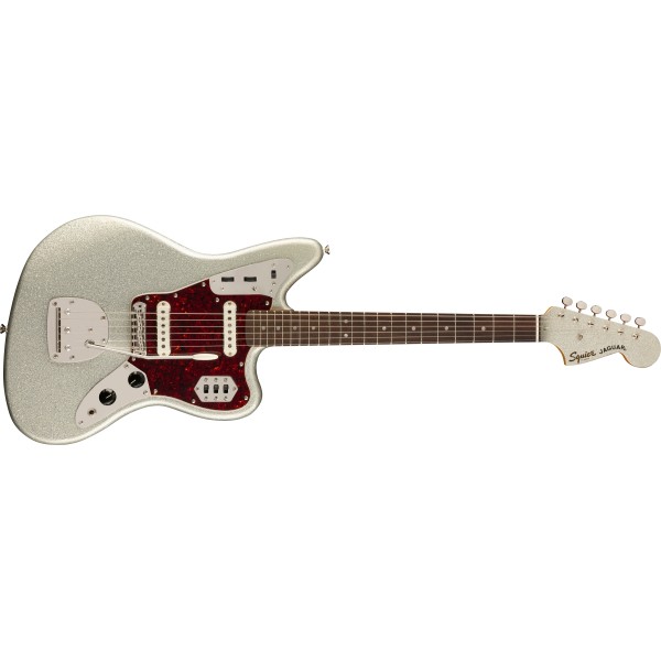 Squier FSR Classic Vibe '60s Jaguar, Laurel Fingerboard, Tortoiseshell Pickguard, Matching Headstock, Silver Sparkle