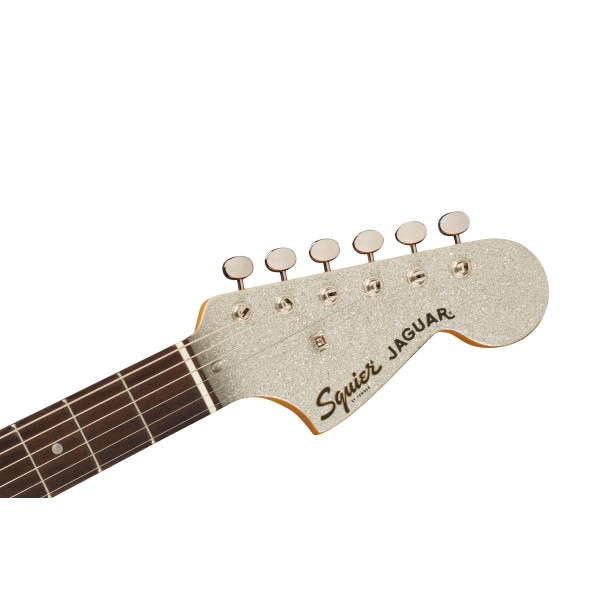 Squier FSR Classic Vibe '60s Jaguar, Laurel Fingerboard, Tortoiseshell Pickguard, Matching Headstock, Silver Sparkle