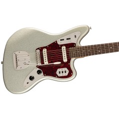 Squier FSR Classic Vibe '60s Jaguar, Laurel Fingerboard, Tortoiseshell Pickguard, Matching Headstock, Silver Sparkle