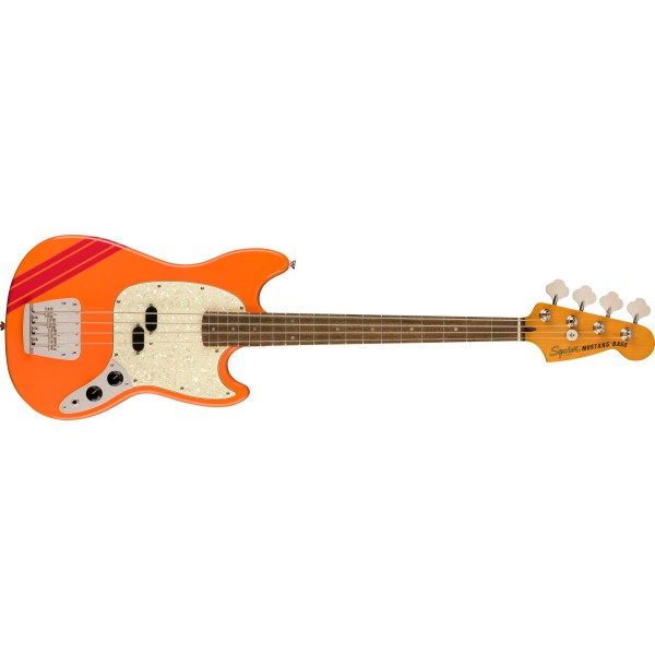 Squier FSR Classic Vibe '60s Competition Mustang Bass, Laurel Fingerboard, White Pearloid Pickguard, Capri Orange with Dakota R