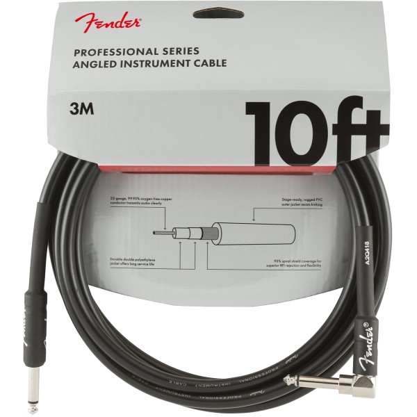 Fender Professional Series Instrument Cable, Straight-Angle, 10', Black