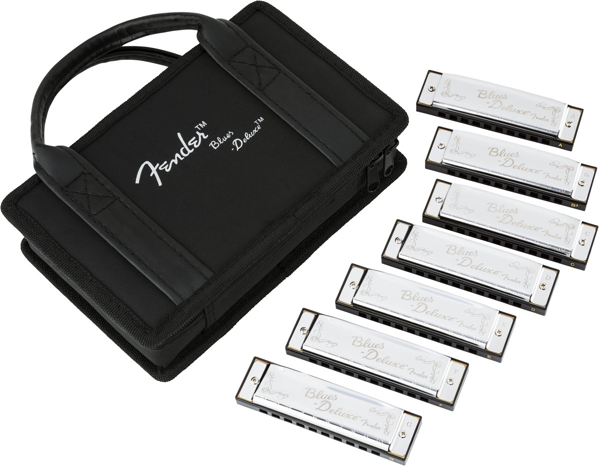 Fender Blues Deluxe Harmonica, Pack of 7, with Case