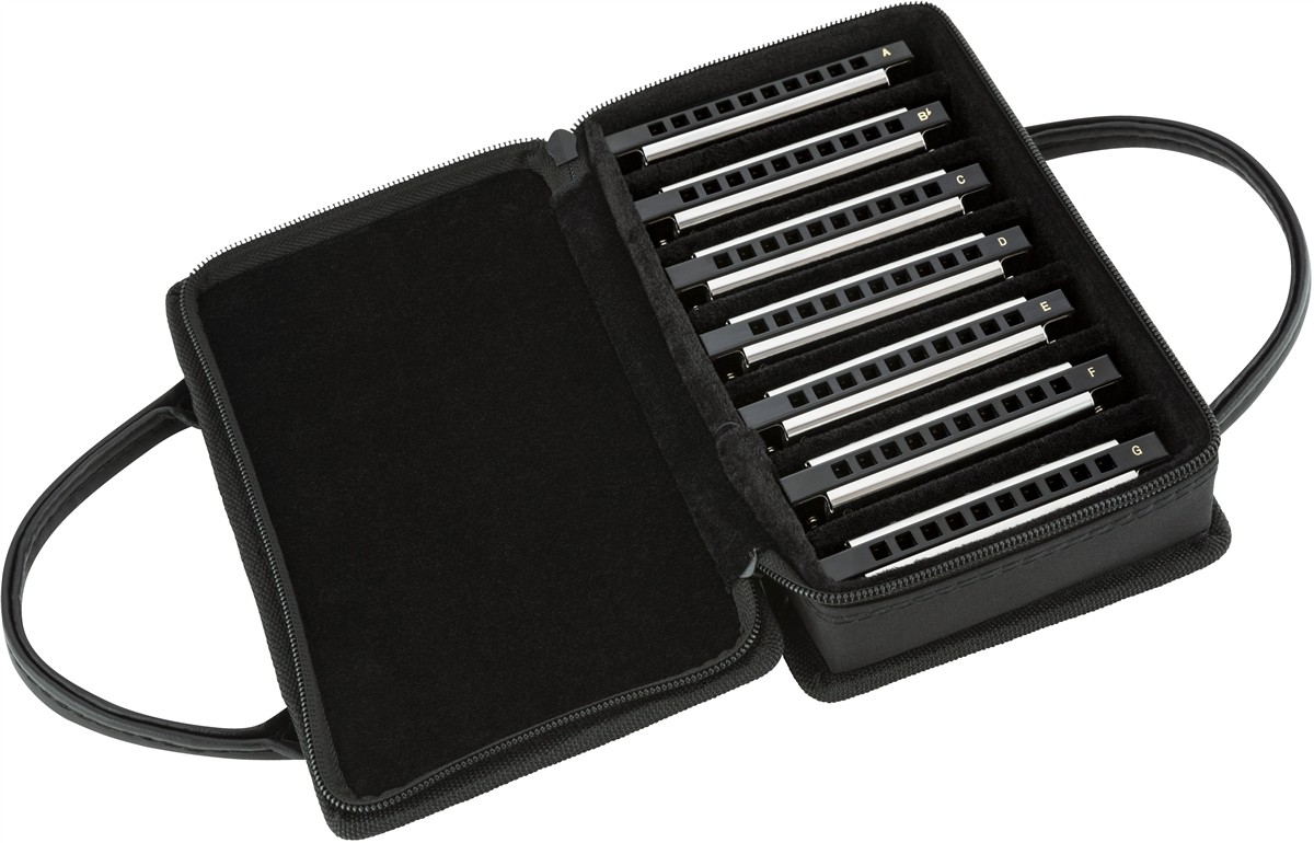 Fender Blues Deluxe Harmonica, Pack of 7, with Case