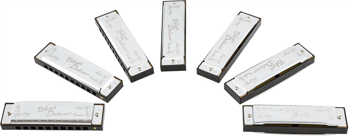 Fender Blues Deluxe Harmonica, Pack of 7, with Case