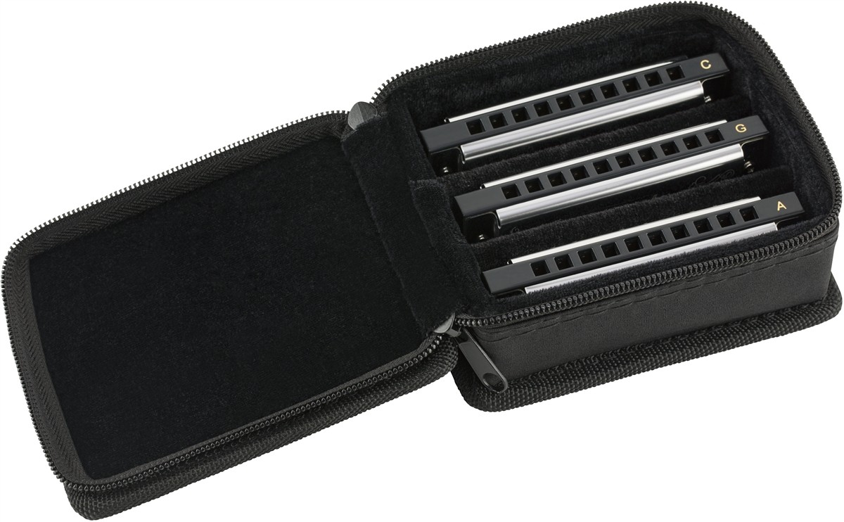 Fender Blues Deluxe Harmonica, Pack of 3, with Case