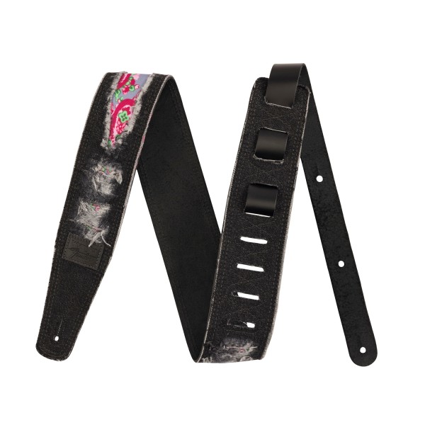 Fender x Wrangler Ripped Denim Strap, Black - tracolla in jeans