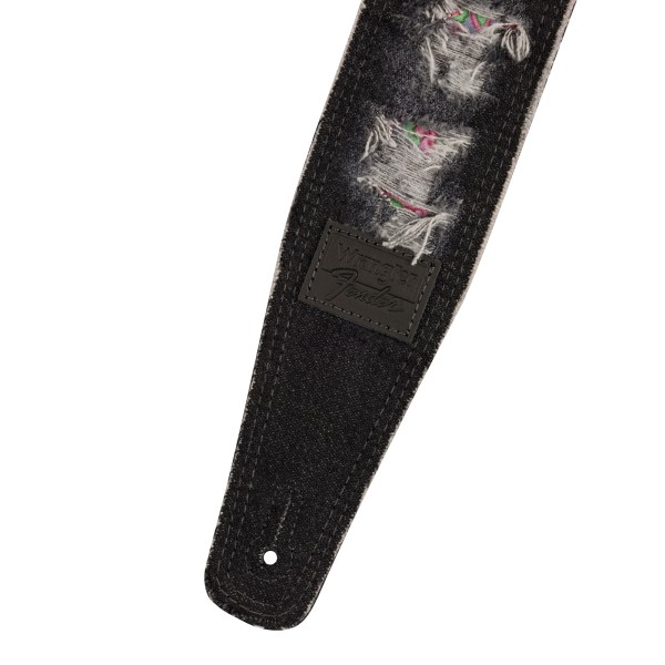 Fender x Wrangler Ripped Denim Strap, Black - tracolla in jeans