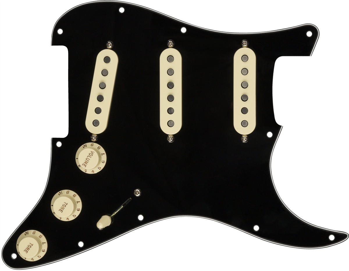 Fender Pre-Wired Strat Pickguard, Custom Shop Custom '69 SSS, Black 11 Hole PG